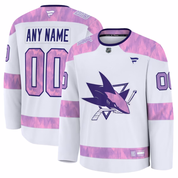 San Jose Sharks Fanatics 2024 Hockey Fights Cancer Custom Practice Jersey - White