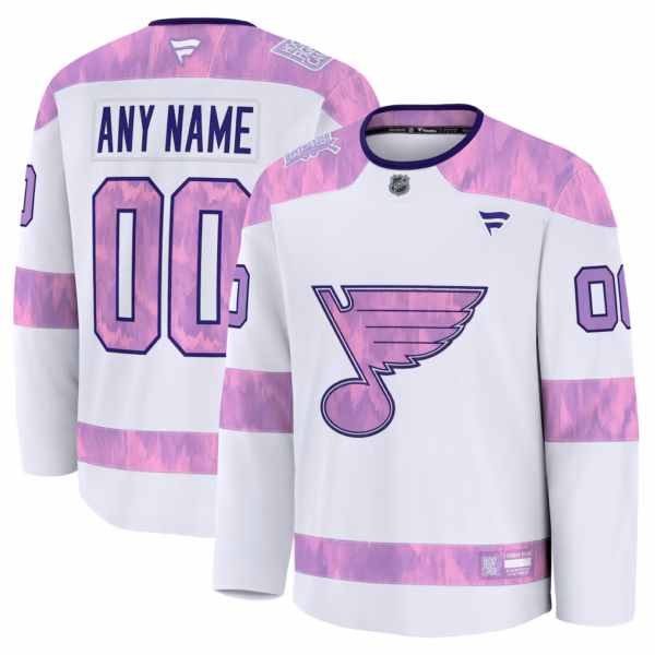St. Louis Blues Fanatics 2024 Hockey Fights Cancer Custom Practice Jersey - White