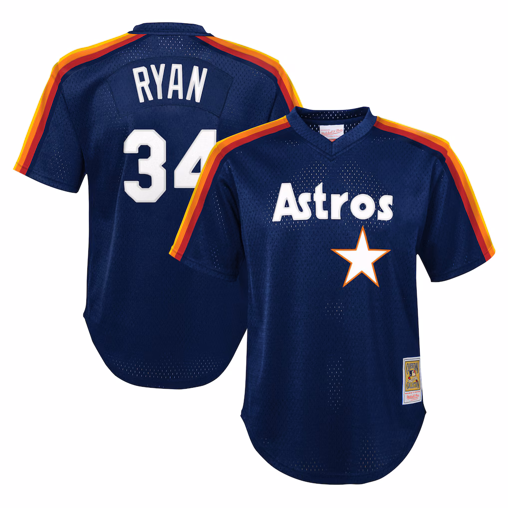 Nolan Ryan Houston Astros Mitchell & Ness Youth Cooperstown Collection Mesh Batting Practice Jersey - Navy